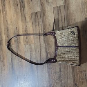JOHN ROMAIN Vintage Brown Tan Woven Straw & Leather Shoulder Bag